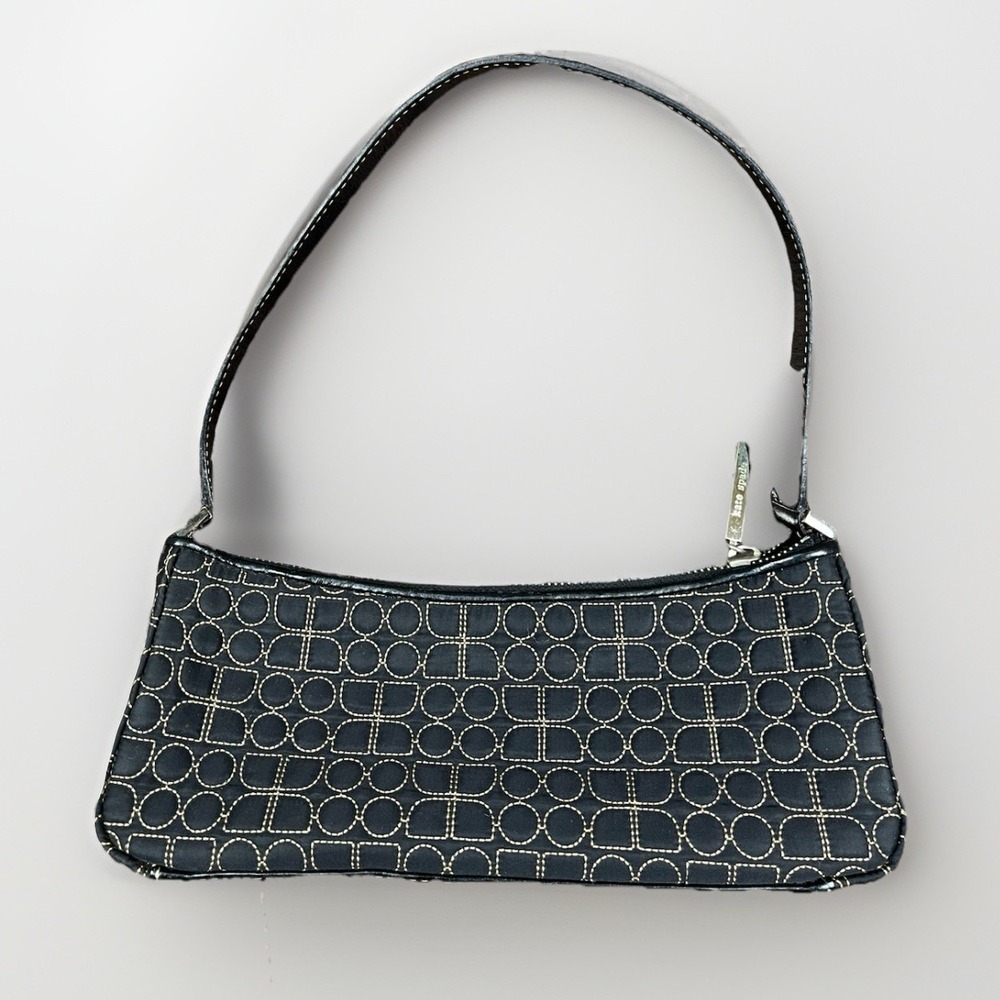 Kate Spade VTG Quilted Dot Noel Handbag Black And Beige Thread - Pink Interior